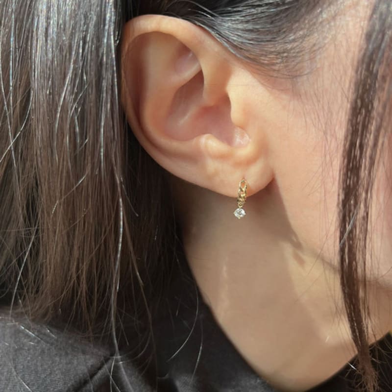 youngglow 14k chain drop cubic one touch ring earrings