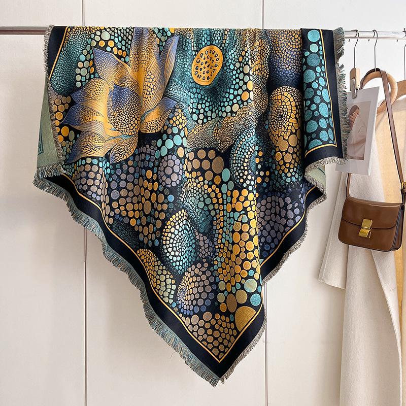 Versatile Mixed Color Contrasting Double-Sided Imitation Cashmere Shawl Winter High-End Warm Square Scarf