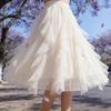 Юбка из тюля с высокой линией талии, длинная пачка, талия А для женщин, эластичная сказочная юбка, струящаяся, многослойная, ярусная