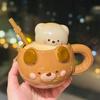 Кружка-наклейка с мультяшным медвежонком и крышкой, бытовая керамическая чашка для завтрака, молока, овсянки, милая чашка с трубочкой-медвежонком, сувенир