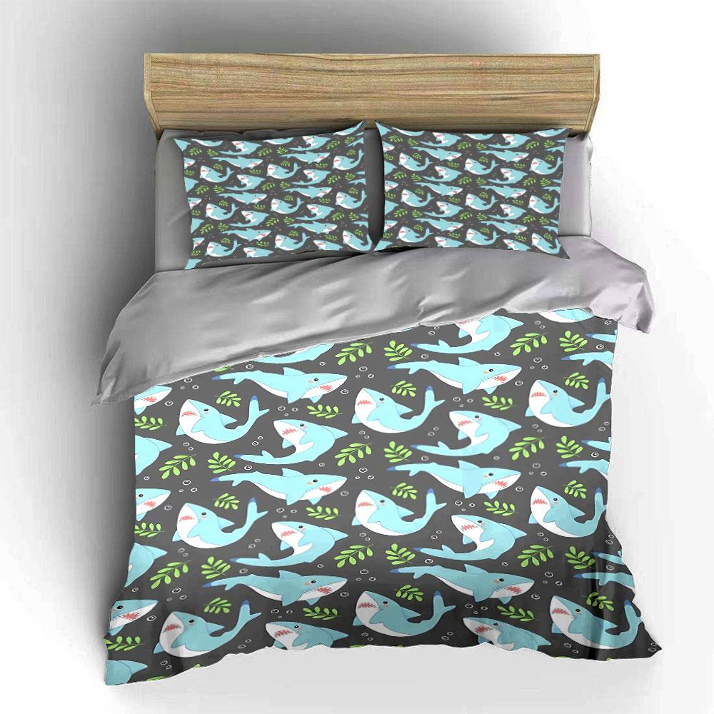 Cartoon Sharks Pattern Bedding Set Bedding Duvet Cover Set Duvet Cover Pillowcases (1 * Duvet Cover 2 * Pillowcases, without duvet insert)