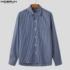 INCERUN Spring Summer Men Lapel Long Sleeve Striped Print Shirts Oversized Tops