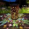 Decorative Garden Lights Solar Powered Waterproof Metal Floral Outdoor Lanterns Pattern Warm Glow Ambient Light