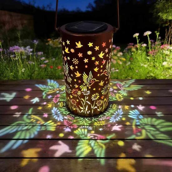 Decorative Garden Lights Solar Powered Waterproof Metal Floral Outdoor Lanterns Pattern Warm Glow Ambient Light