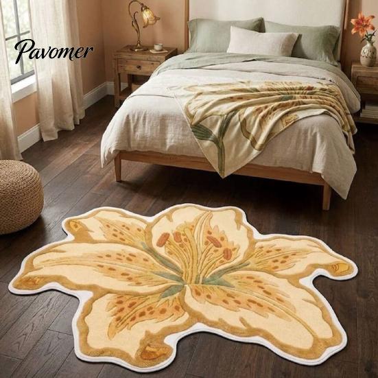 Decorative Lily Shape Rug Floor Mat, Absorbent Velvet for Bathroom And Entrance, Non-slip Safe Elderly Kids Flower Bedroom Dressing Table, Soft