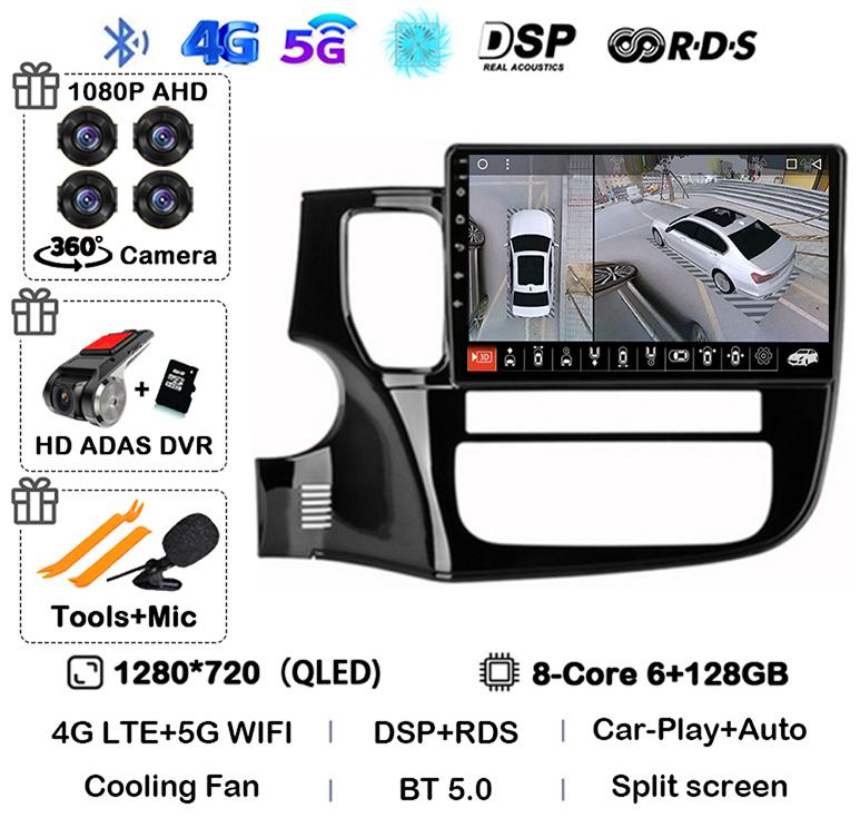 Android14 Carplay Автомагнитола для Mitsubishi Outlander 3 GF0W GG0W 2012-2018 Мультимедийный GPS-плеер Стерео 2din Головное устройство DSP