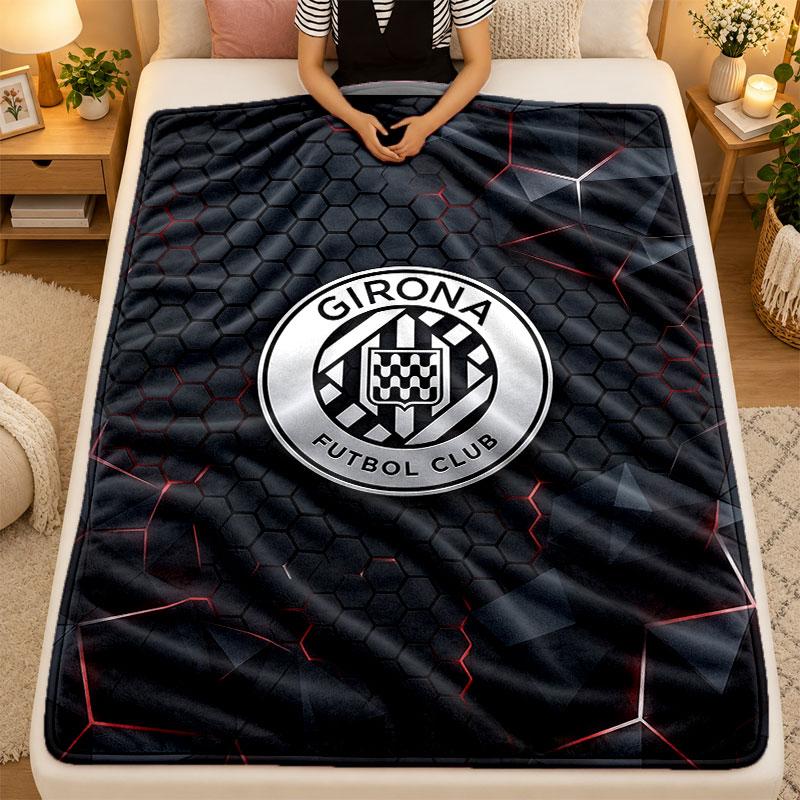 Flannel BlanketGirona FC Warm Soft Throw Blanket for Indoor Sofa Bed Living Room Use