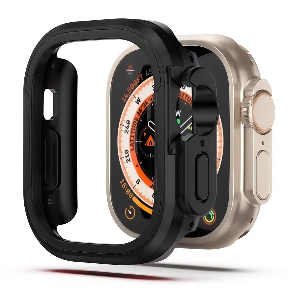 Металлический и ТПУ бампер-чехол со встроенной защитой экрана для Apple Watch Series 9-4 и SE, Подходит для 49мм-40мм
