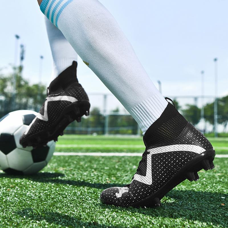 Soccer Shoes Men Anti-slip Outdoor Grass Training Breathable Lace-up Football Boots Long Spikes Lightweight Sports Shoes Men