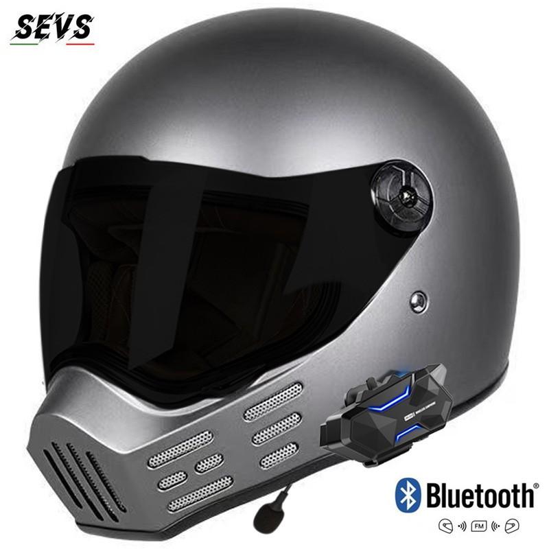 Full Face Motorcycle Helmet With 8-Rider Bluetooth Intercom Retro Pig Nose Design Cruiser Riders Unisex ABS