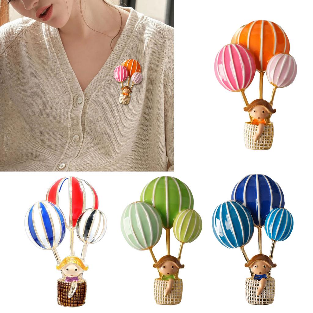 Cartoon Hot Air Balloon Brooch With Little Girl Lightweight Alloy Pin Decorative Accessories For Jackets Bags Hats