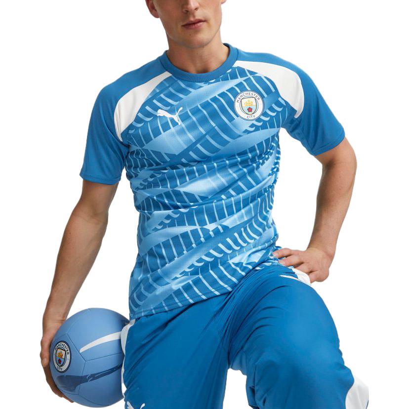Puma Спортивные футболки с короткими рукавами и круглым вырезом с принтом Manchester City Prematch 23-24 Season Men Tops Blue 772844-10