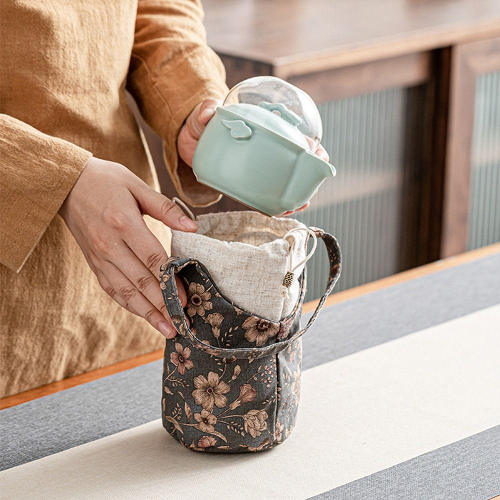 Сумка вышитая сумка с цветочным принтом на шнурке сумка-мешок карман сумка для хранения чайных инструментов фестиваль