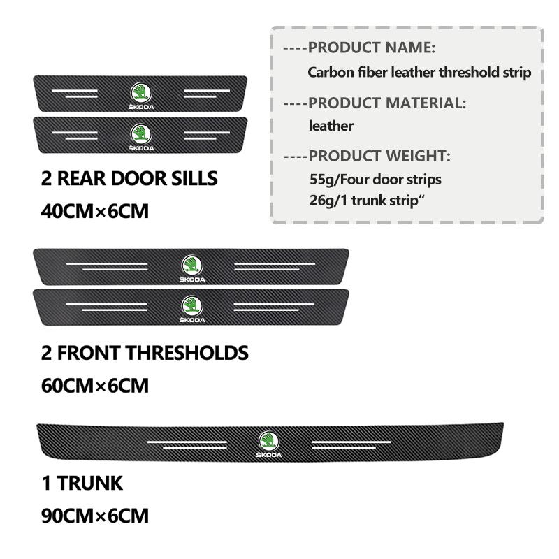 Car Carbon Fiber Door Sill Anti-Scratch Guard Sticker Accessories For Skoda Kamiq MK3 Roomster Rapid Kodiaq Karoq Fabia Enyaq ahd631