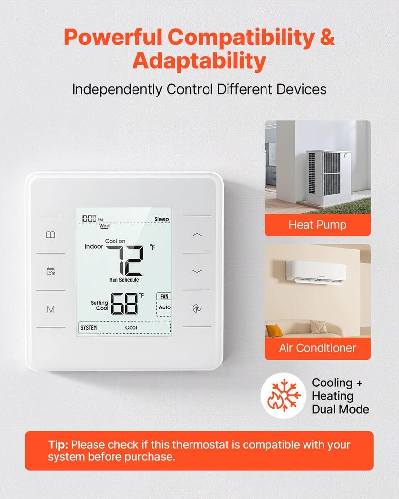 7-Day Programmable Thermostat, Home Thermostats for Heat Pump,Air Conditioner,Underfloor Heating, LED Screen with Backlight &
