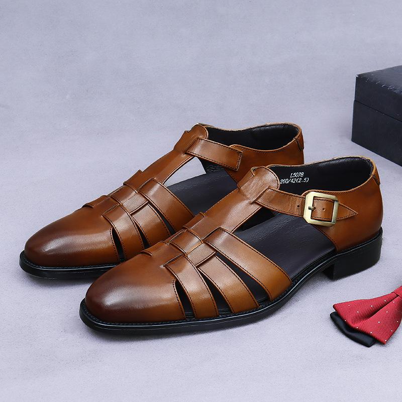 Роскошные летние мужские сандалии из натуральной кожи 2024 года, дышащий дизайн, повседневная пляжная обувь для отдыха на природе, большие размеры 38-46