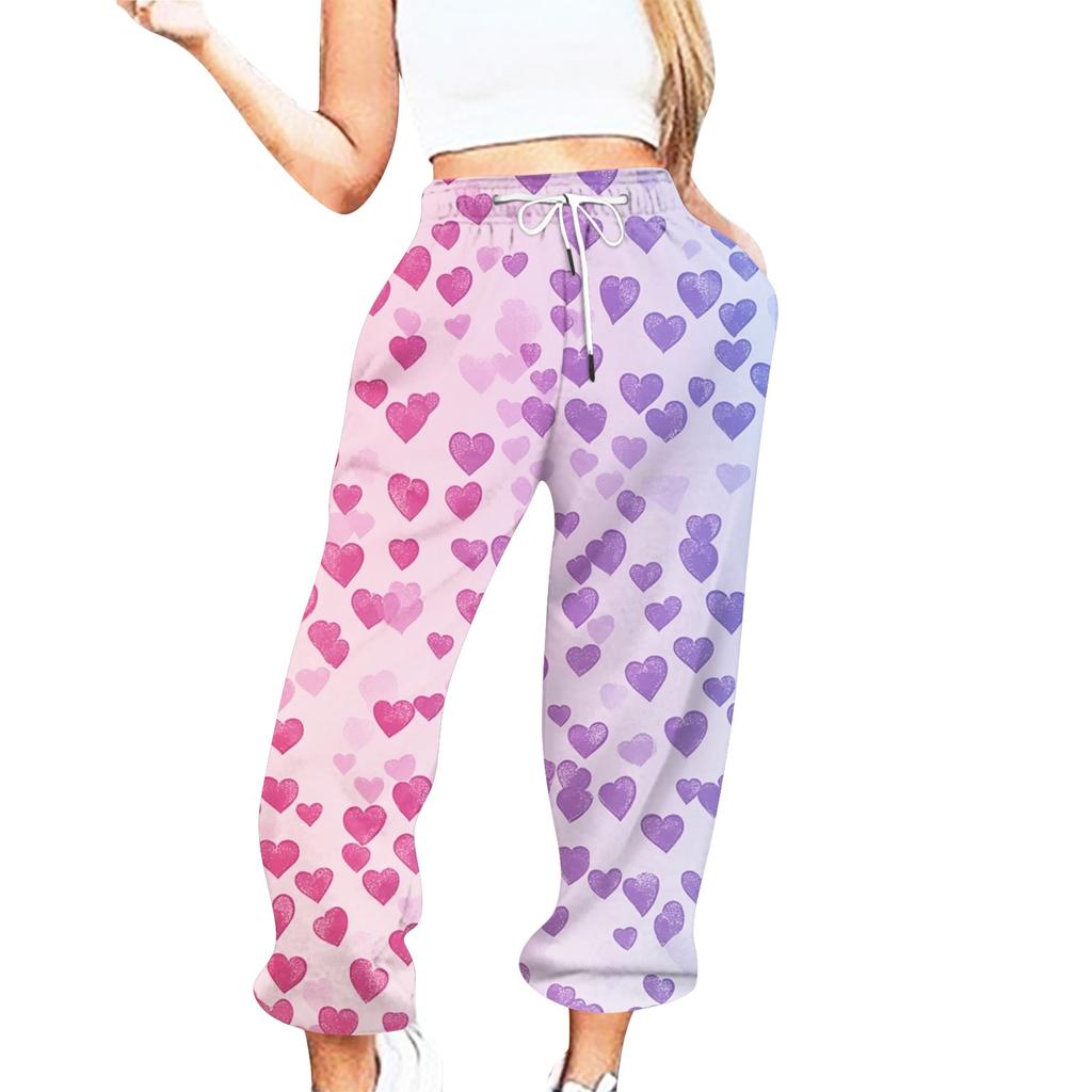 Women's Valentine's Day Print Casual Drawstring Elasticated Waist Drawstring Pants