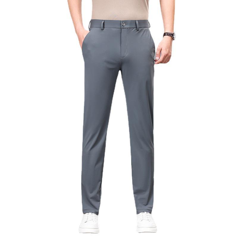 Men's High-Elastic Ice Silk Straight-Leg Fashion Trousers - Casual Business Wear