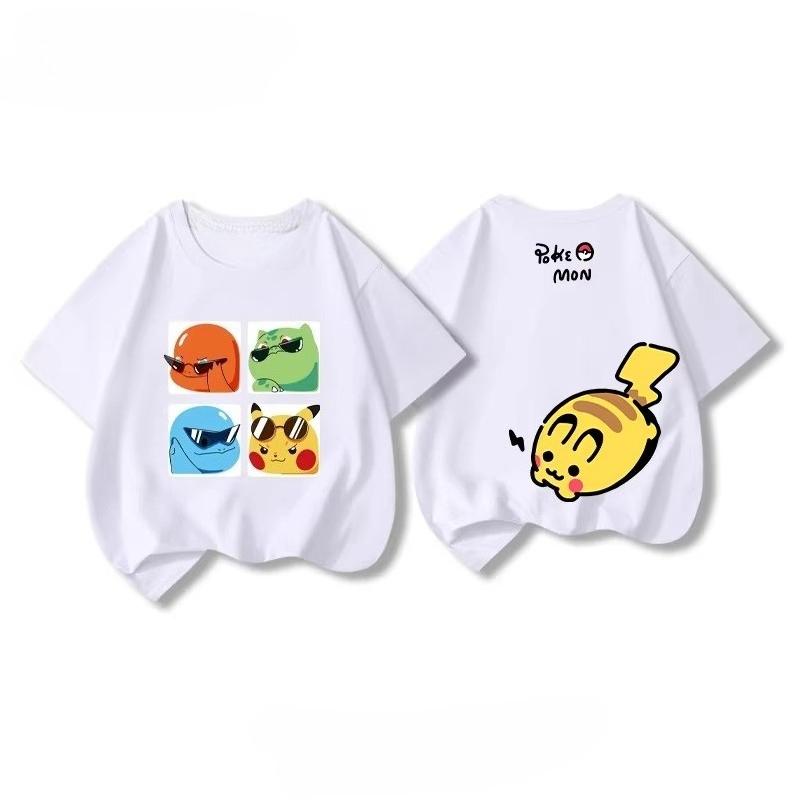 Potdemiel Summer New Pikachu Print Children's Cotton T-Shirt, Boys and Girls, Comfortable and Breathable Children's T-Shirt