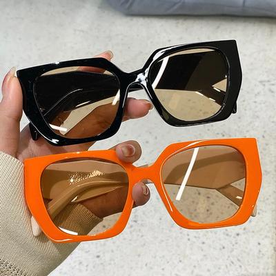 Винтажные брендовые дизайнерские полигональные солнцезащитные очки для женщин и мужчин, роскошные модные солнцезащитные очки, модные, панк, женские, оранжевые, большие линзы
