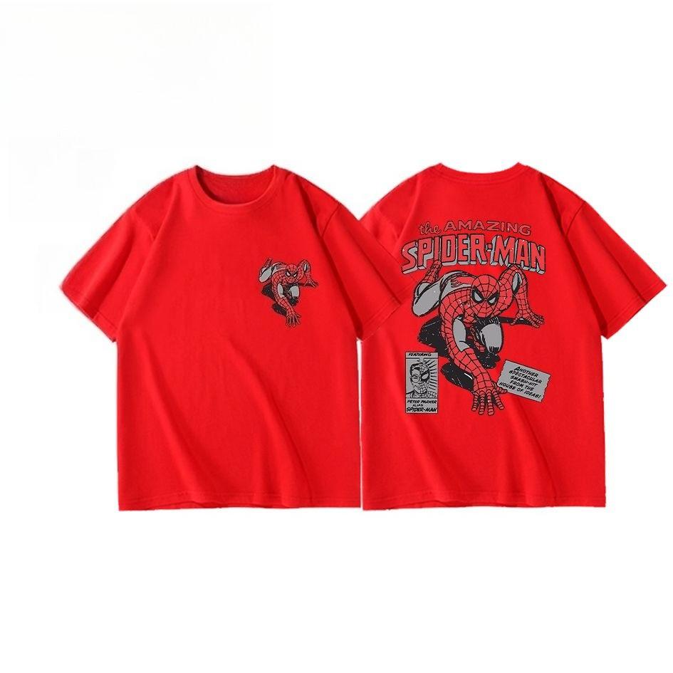 Genuine Spider-Man Cartoon Anime Flying Spider-Man American Street Trend Men's and Women's Hip Hop Short Sleeve T-Shirt