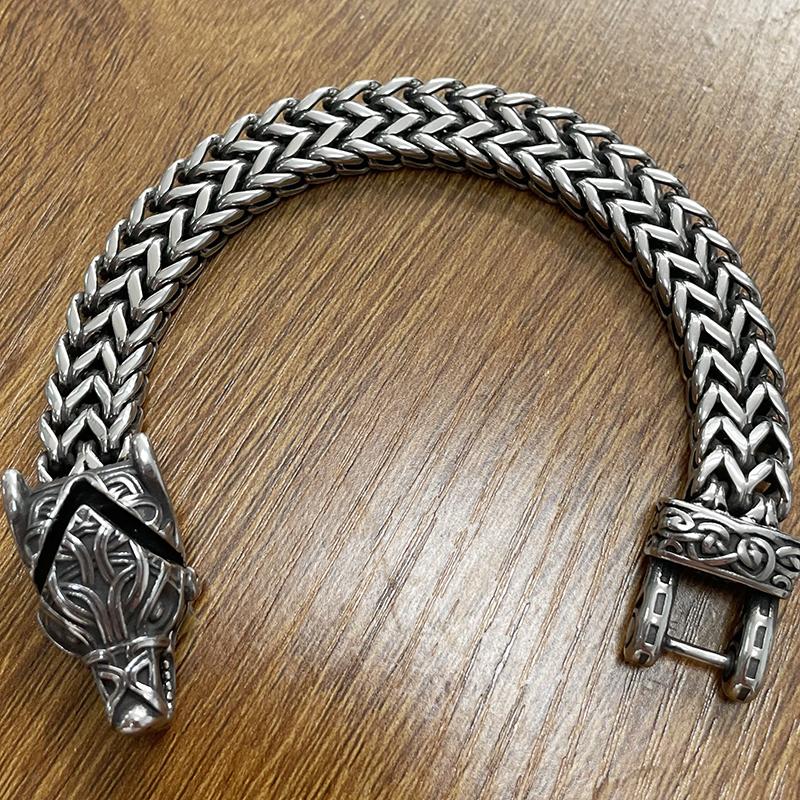 Браслет Norse Viking Wolf для мужчин из нержавеющей стали, 12 мм, сетчатая цепочка с открытым волчьим ртом, мужские браслеты, скандинавские украшения, 21/23 см