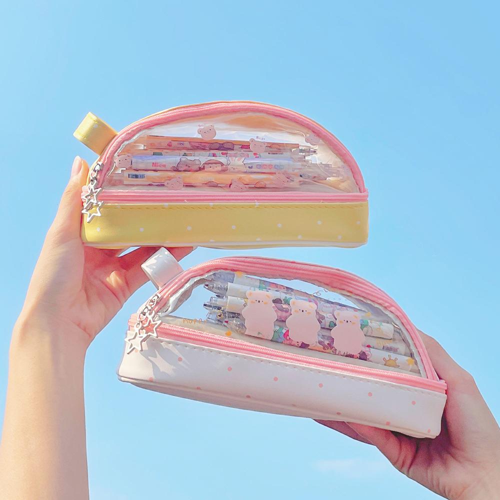 Двухслойный большой пенал для девочек и мальчиков, милый прозрачный пенал на молнии, эстетический пенал