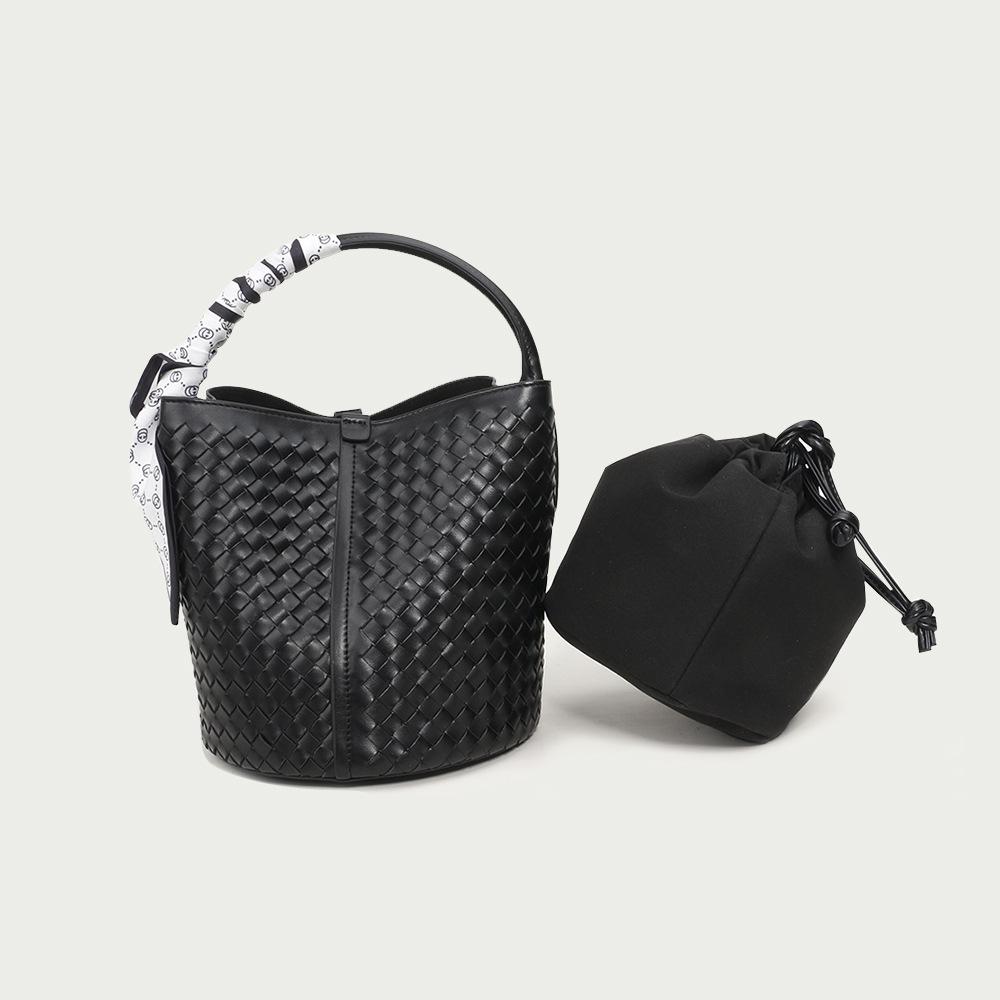 Braided Cowhide Bucket Bag Women's Crossbody Bag Large Capacity Premium Sense Basket Tote Women's Commuter Shoulder Bag