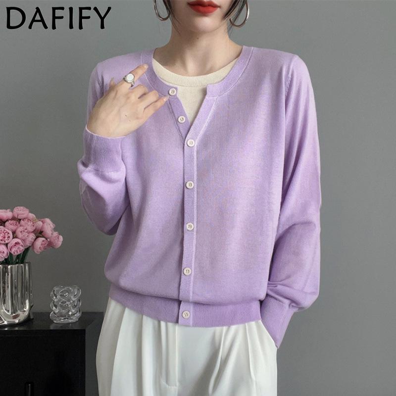 DAFIFY Women's Fashion Casual Fall Winter Solid Color Print Long Sleeve O-Neck Sweaters