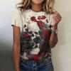 Summer Flower Skull 3D Print T-shirts Women Streetwear Casual Fashion Y2k Short Sleeve T Shirt O-neck Tees Tops Clothing