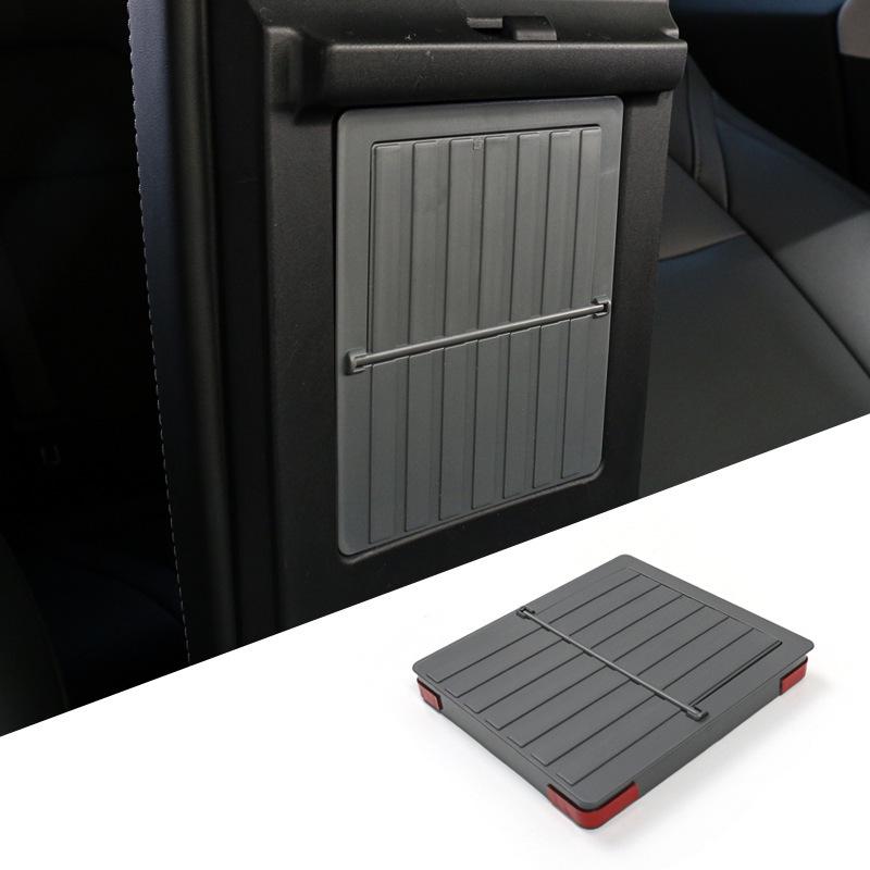 Tesla Model Y Hidden Press Flip-Lid Storage Box with Built-In Compartment for Center Console Armrest.