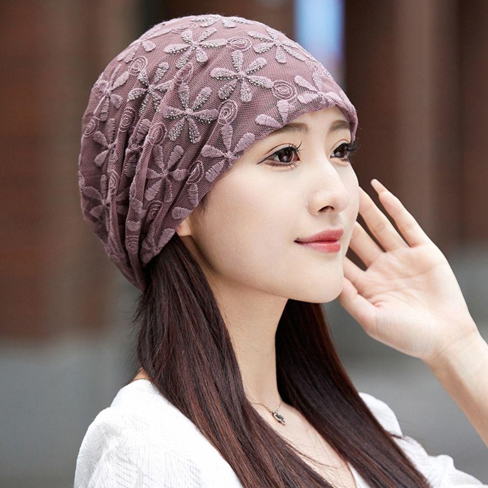 Lace Flower Crochet Slouchy Hat Breathable Turban Beanies Caps Chemo Cap Beanies Cap Women Girls