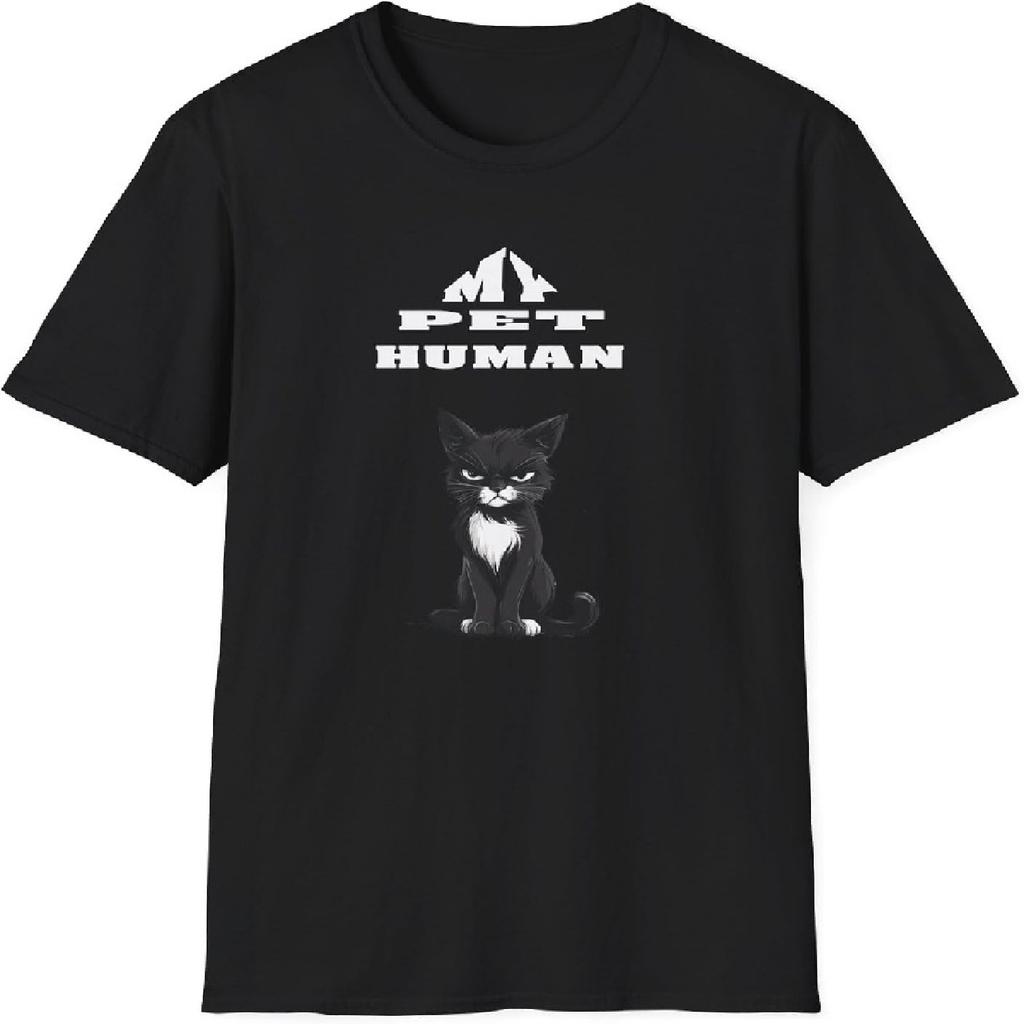 Смешная футболка с кошкой Мой питомец-человек Графика Черная футболка, Одежда с юмором на кошачью тематику, Оригинальная одежда для любителей питомцев, Идея подарка для владельца кошки