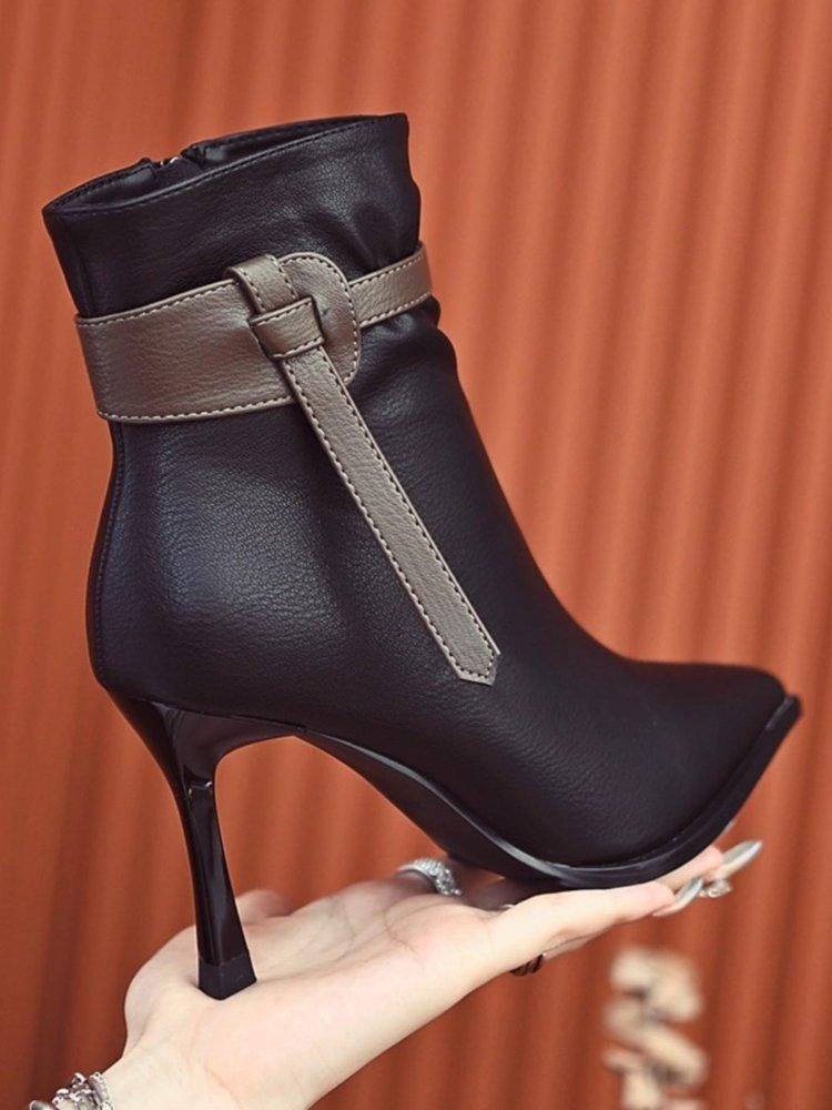 Популярные французские темпераментные короткие ботильоны на высоком каблуке, женские осенне-зимние новые модные ботильоны с острым носком и тонким каблуком, сочетающиеся по цвету, маленькие тонкие ботильоны
