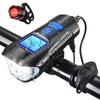 Bicycle Light USB Rechargeable Bike Odometer Front Light Flashlight with Computer LCD Speedometer Cycling Head Lantern Horn