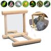 Cockatiels Cage Bird Mirror with Perch Wooden Stand Bird Toy for Parrot Bird Perch Mirror Toy