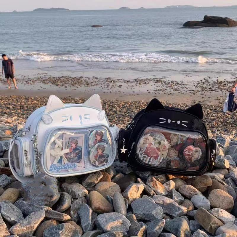 Школьный рюкзак для кошек Черный Ita Bag Женский Новый Харадзюку ПУ Кожа Лолита Y2k Рюкзаки Женские Сладкий Милый Однотонный Mochilas Эстетичный
