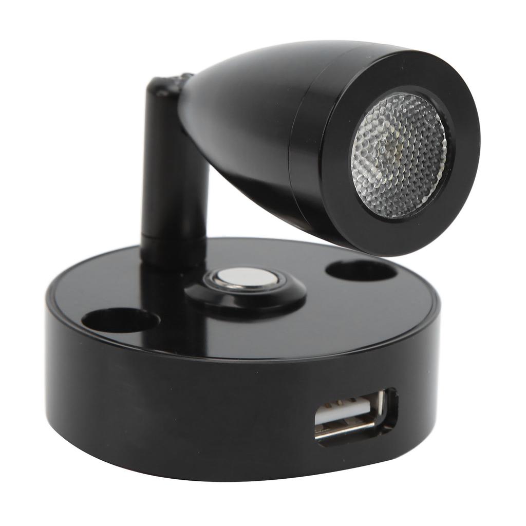 LED RV Reading Light Touch Dimmer 3 Lighting Color with USB Charging Port 12‑24V 3W for Camping Trailers Yachts Black