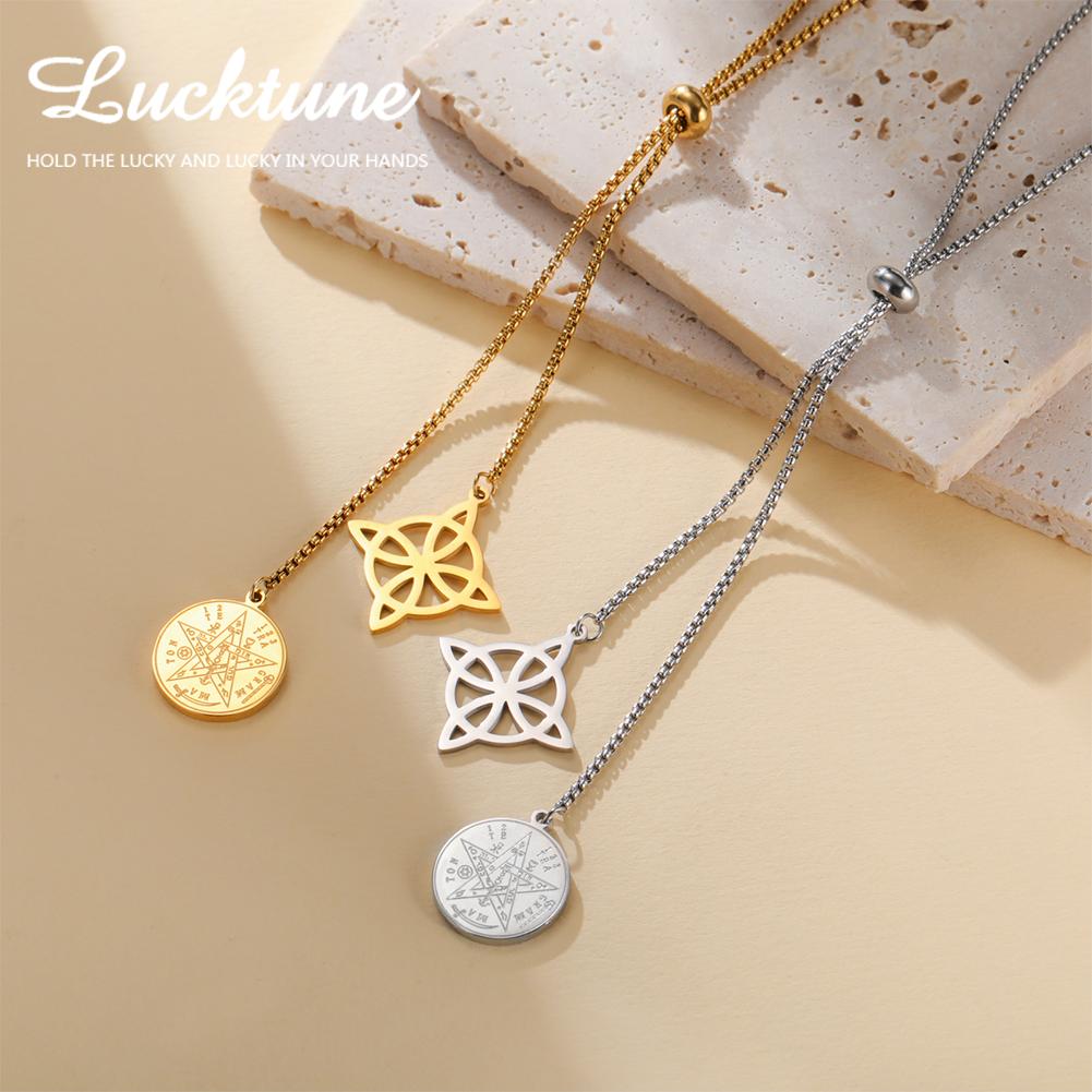 Колье-подвеска Узел Ведьмы Lucktune из Нержавеющей Стали Тетраграмматон Колье Для Женщин Двойной Амулет Украшение для Свитера