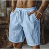 New Cotton and Linen Shorts, Drawstring Elastic Waist Straight Legs, Solid Color Breathable Daily Beach Five-point Casual Pants