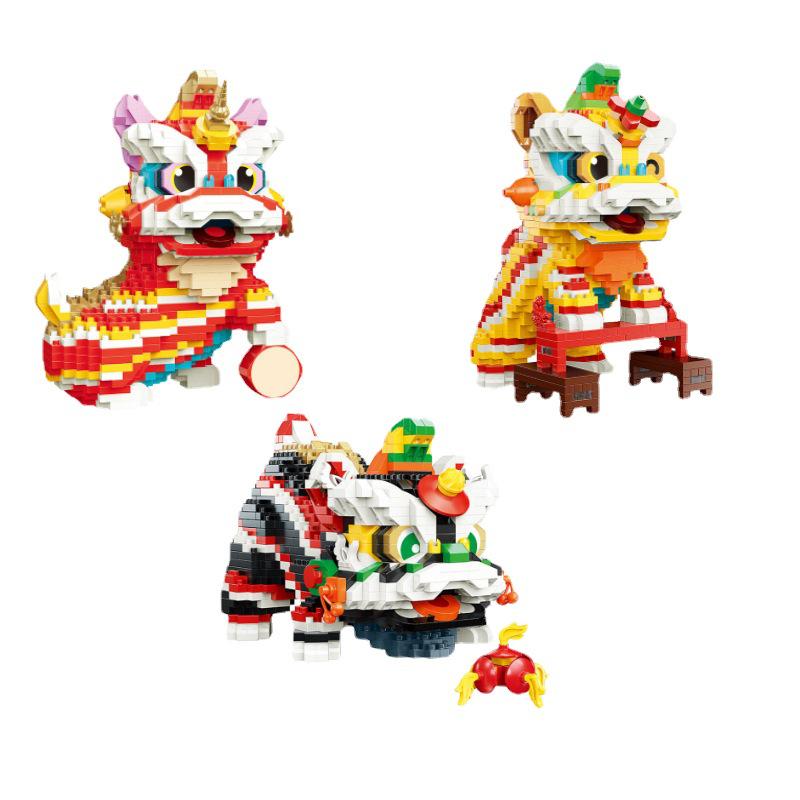 Игрушки-конструкторы из микрочастиц Yugao - модели серии Guochao Lion (1181-1183 гг.)