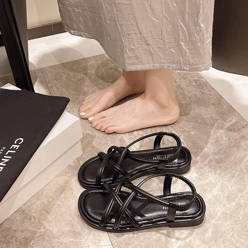 Fashion Summer Women's Sandals 2025 New Summer Flat Bottom Casual Beach Shoes Open Toe Non-slip Soft Roman Sandals Flat Casual Shoes