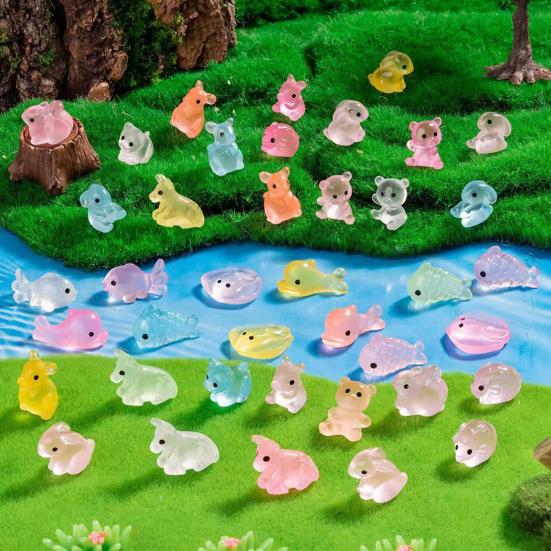 50/100 шт. Мини-фигурки животных, светящиеся в темноте, украшения из смолы, крошечные кролики, динозавры, миниатюрные украшения для сада, микроландшафтные поделки своими руками