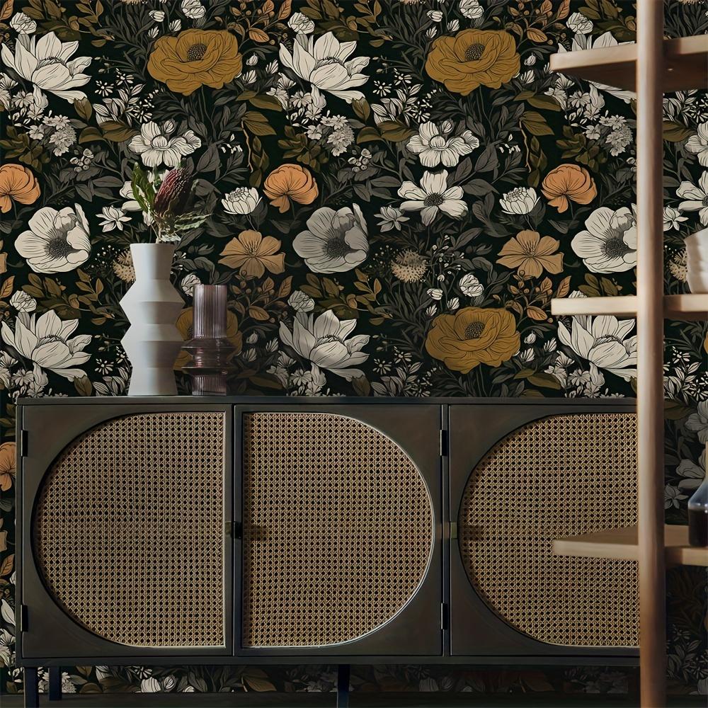 1 рулон Богемские цветочные розы на черном фоне Винтажная контактная бумага Съемная водонепроницаемая настенная плитка Декор для самоклеящихся обоев