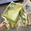 Women S Fresh Sweet Green Floral Silk Small Square Scarf For Spring Summer