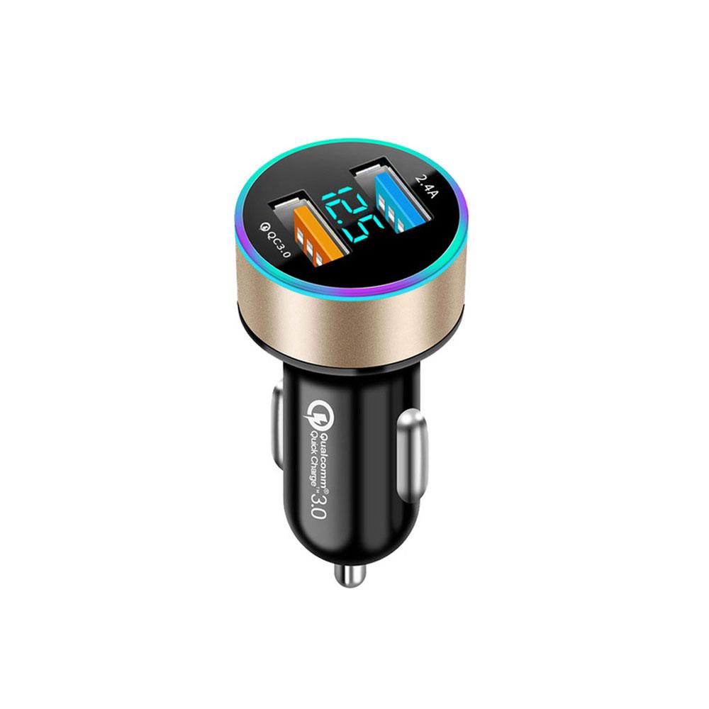 QC3.0 2.4A Dual USB Car Charger for Phone LCD Display 12-24V Cigarette Socket Lighter Fast Charging Power USB Adapter Charger