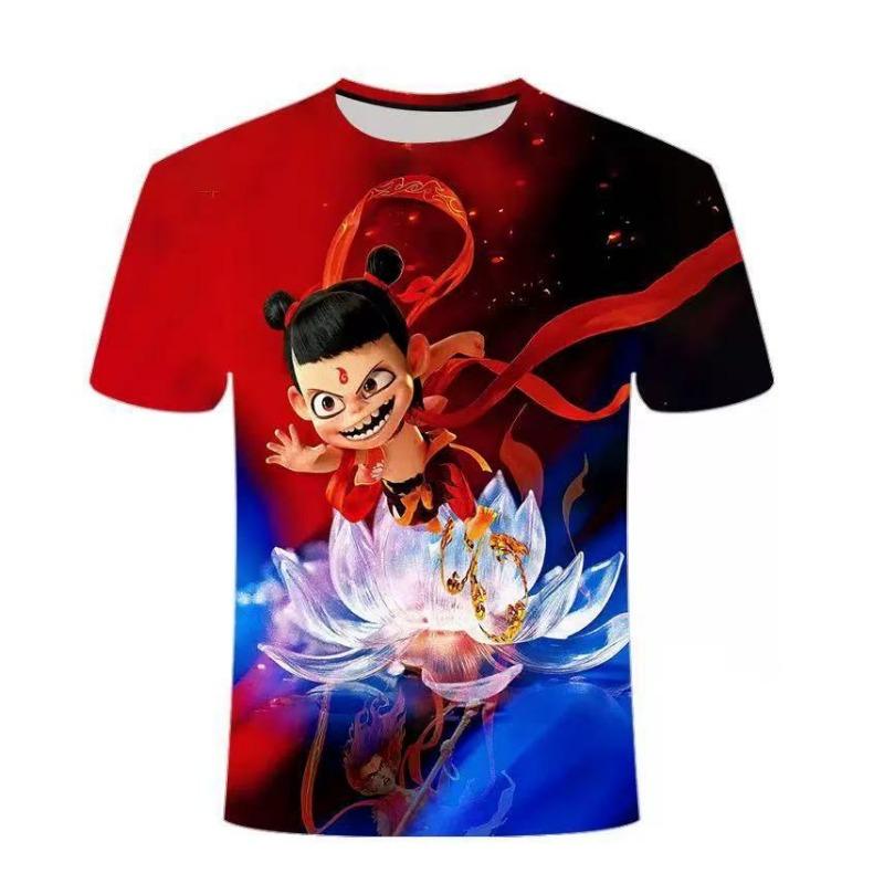 Детские футболки Nezha Детская футболка с коротким рукавом Летняя футболка для мальчиков Модная футболка с круглым вырезом с 3D-принтом