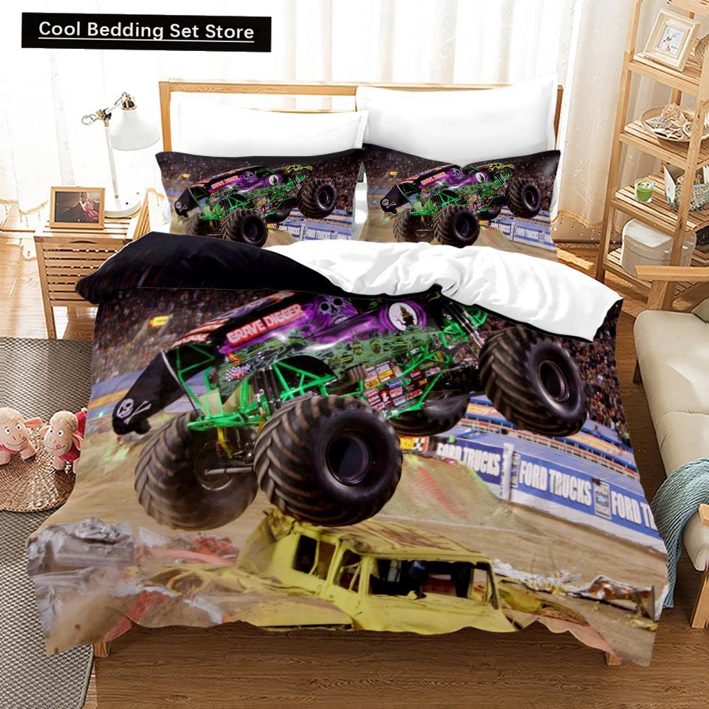 3D Print Anime Monster Jam Bedding Set Single Twin Full Queen King Size Monster Jam F1 Bed Set Teenager Bedroom Duvet Cover Sets