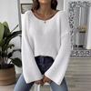 Women's Fall and Winter Pullover Simple Loose Line Neck Off-the-shoulder Flared Sleeve Sweater