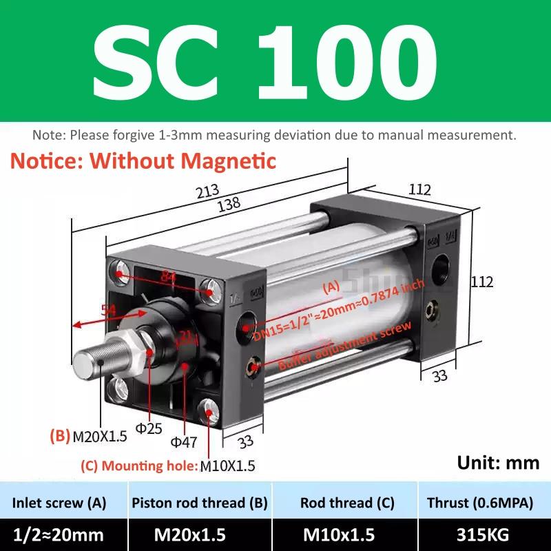 SC Standard Air Cylinder SC32/40/50/63mm Bore Small With Magnetic Pneumatic Cylinder Piston 25/50/75/100/150/200/250mm Stroke